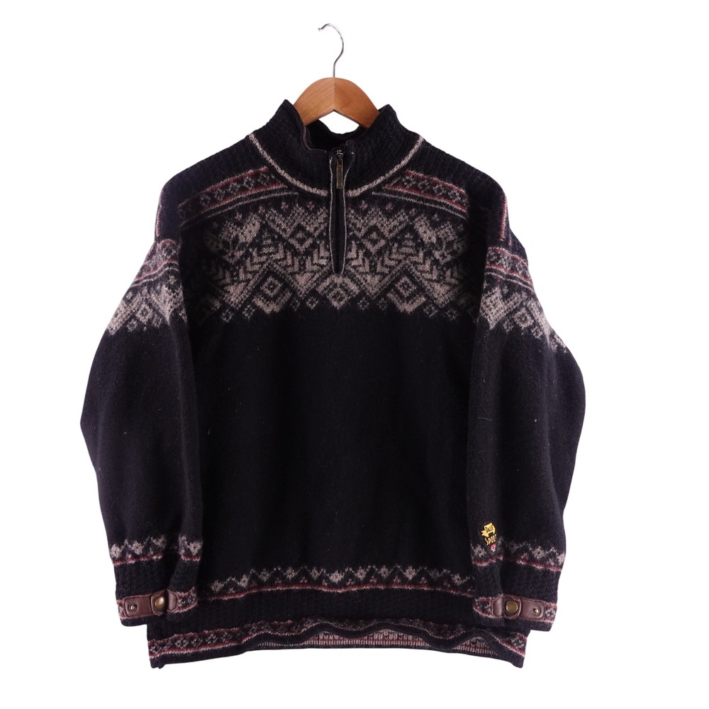 Dale of Norway Sport Mens XL Wool Quarter Zip Fair Isle Nordic Sweater Black
